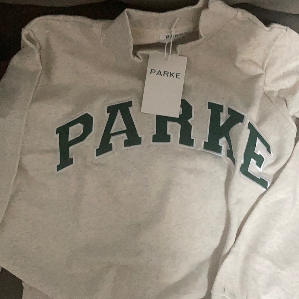 PARKE Women's Cream Pullover Sweater with Green Logo